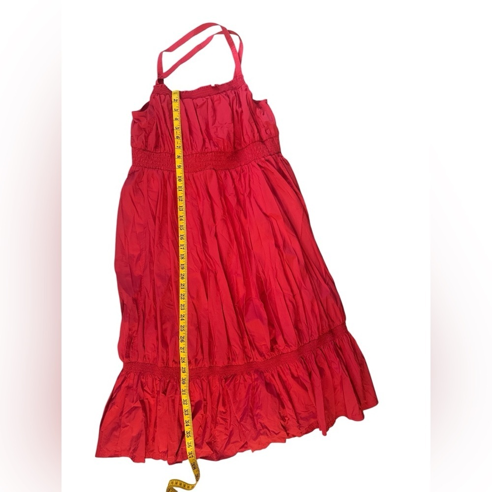 Anthropologie Red Ruched Ruffled Midi Dress - Picture 8 of 9
